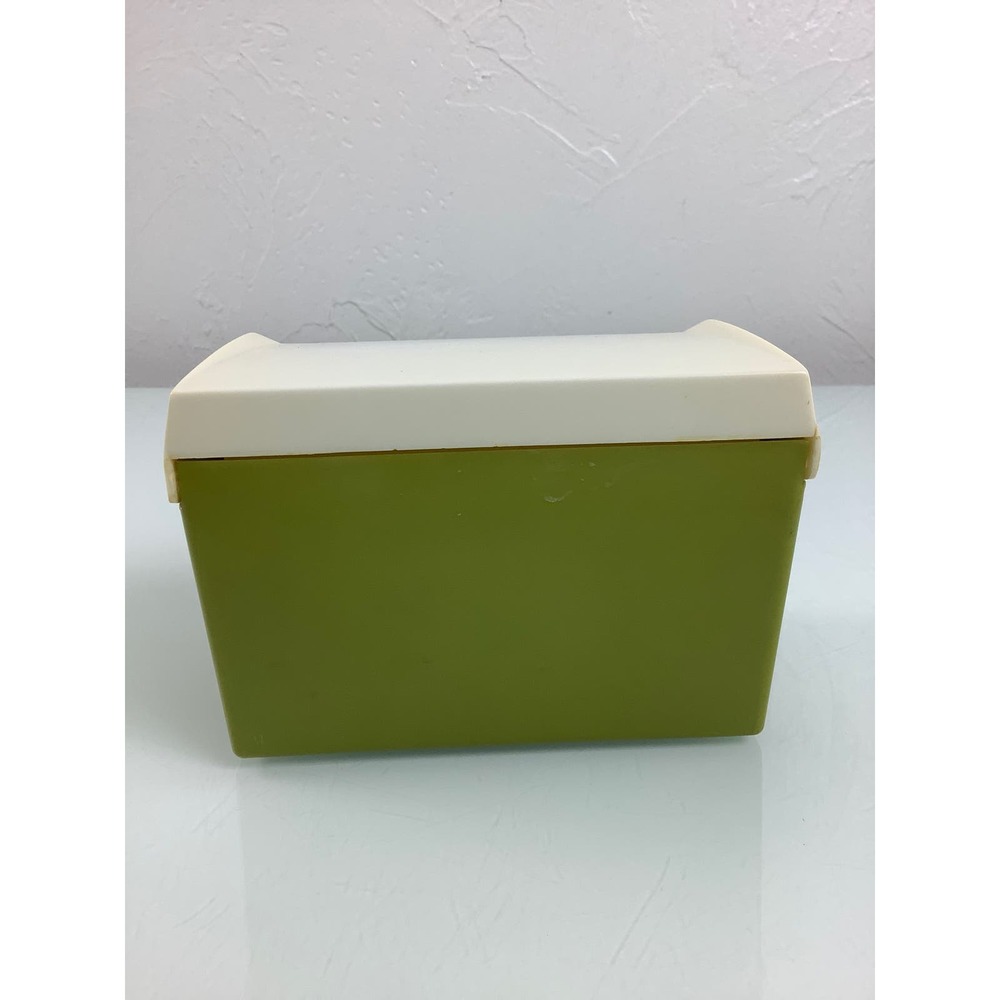 RARE VTG 1970s Retro Daisy Flowers green plastic Flip top Recipe Card box - Picture 3 of 12